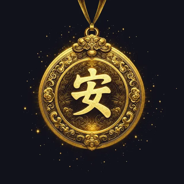 Gold 安 talisman, the wish for peace